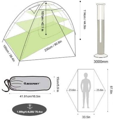 Tienda de campaña para uno Bessport medidas