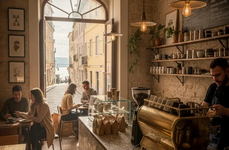 tomando café en Portugal