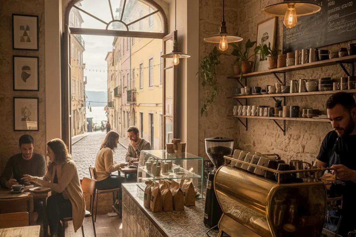 tomando café en Portugal